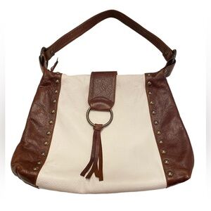 Cheraz Rodo Frenze Tote Shoulder Bag White Brown Leather Boho Made USA Vintage